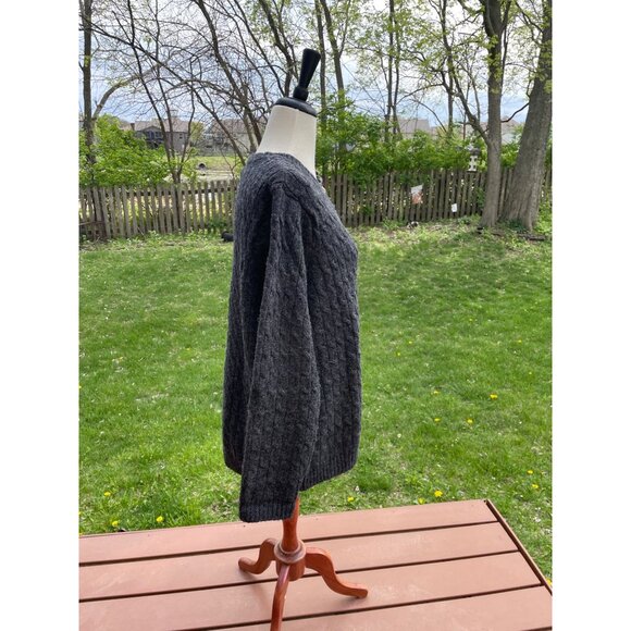 Appleseed Womens Charcoal Gray 100% Wool 2X Cable Knit Button Cardigan Sweater M - Picture 4 of 8